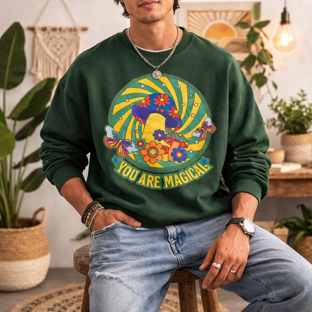 Life Clothing Co You Are Magical Mushroom Graphic Sweatshirt Green XL Oversized